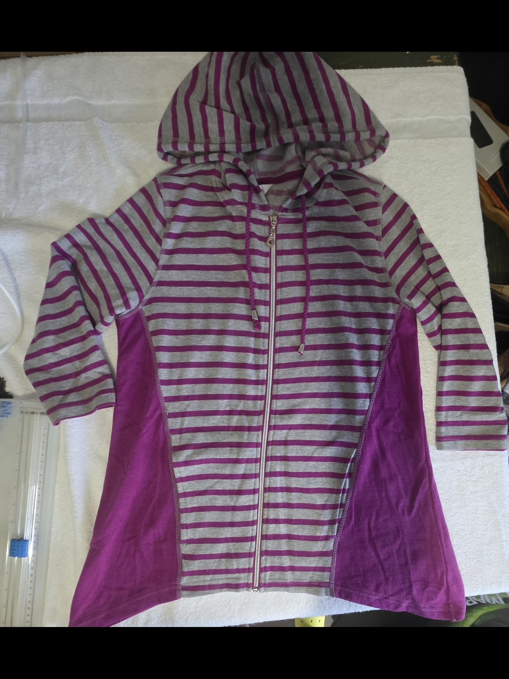 Coral Bay Gray & Purple Striped Hooded Zip Jacket